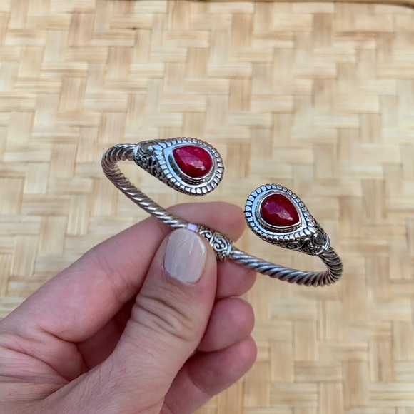 Coral Silver Bracelet Bangle Cuff Boho New 6.75” - Picture 2 of 8